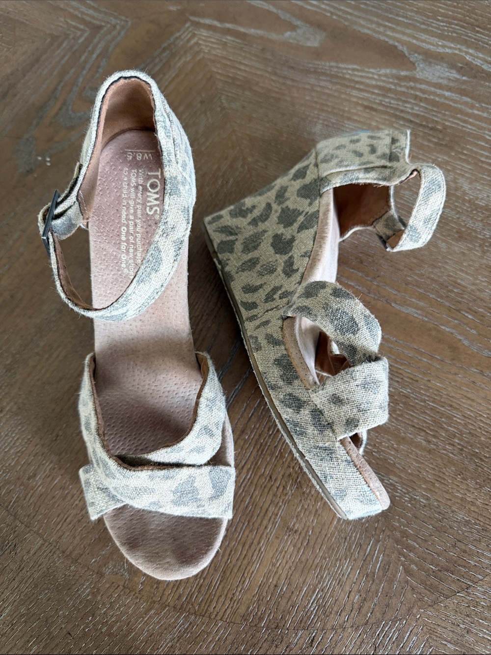 TOMS Leopard-Print Ankle-Strap Sandals in Beige and Gray 8.5